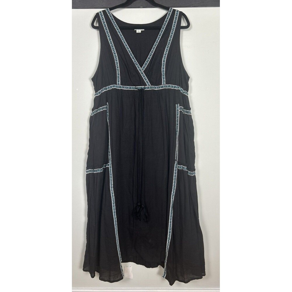 Sundance Embroidered Maxi Dress Black Sleeveless Boho Bohemian S XL